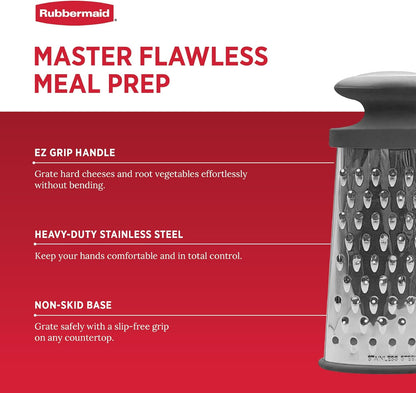Rubbermaid Stainless Steel Cheese Grater - 9.5" Oval Handheld Box Grater with EZ Grip Handle - Multi-Surface Food & Cheese Shredder | Zester & Graters for Kitchen - Dishwasher Safe, Black