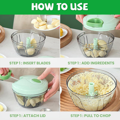 Manual Food Chopper: Hand Pull String Vegetable Chopper for Onion, Garlic, Pepper, Nuts, Tomato, etc.,500ml.