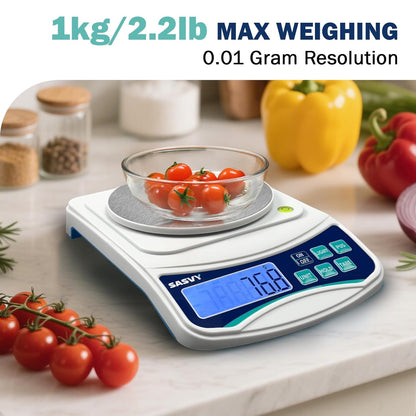 Digital Lab Scale 5000g x 0.1g oz/lb/g/kg Precision Electronic Scientific Scale Analytical Balance for Laboratory Jewelry Kitchen Includes Rechargeable Battery