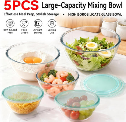 YUANYE 4 Pack Glass Mixing Bowls with Lids Set (3/1.7/0.9/0.6QT),Thick Glass Large Salad Bowl Set, Nesting Kitchen Bowls for Serving, Prepping, Cooking and Baking, Dishwasher, Oven,Microwave Safe
