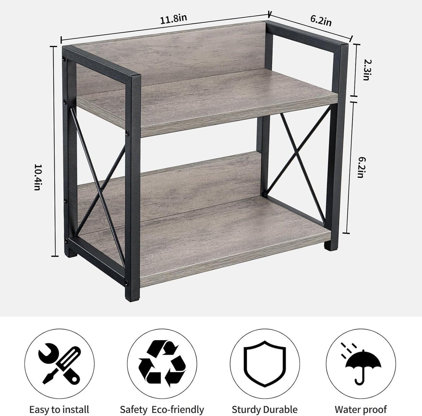 Giikin Countertop Shelf Organizer, 2 Tier Kitchen Spice Rack for Countertop, Wood Coffee Counter Shelf Organizer for Home (Brown, S)