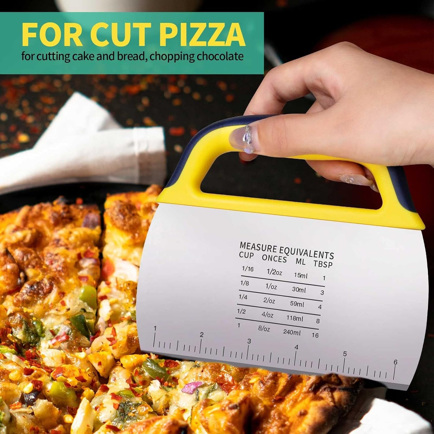 YGDZ Dough Scraper Chopper 2 Pcs, Stainless Steel Dough Cutter With Grip, Plastic Bench Scraper with Measuring Scale, Multipurpose Pizza Cutter, Pastry, Food Scraper for Baking, Dough, Bread, Cake