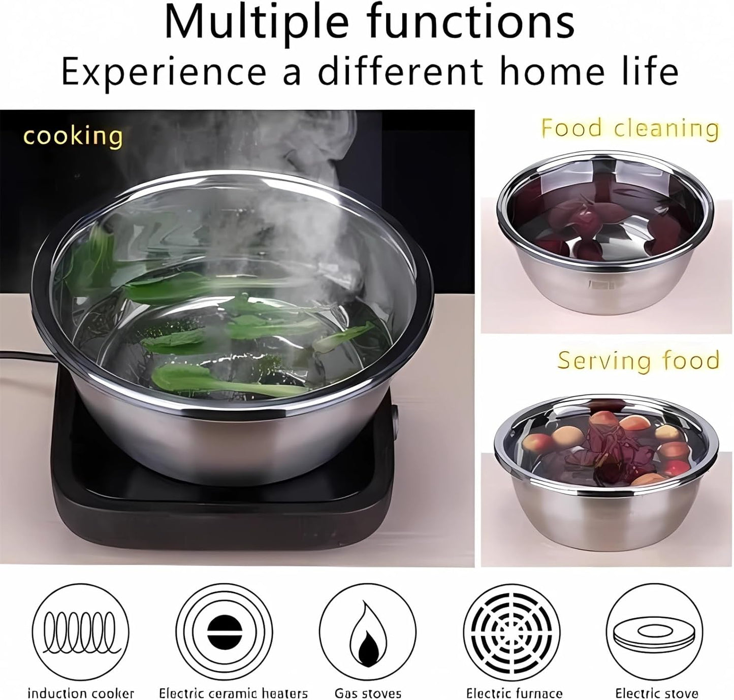 Germany Multifunctional Stainless Steel Basin - 2024 New Colander Strainer Set, Salad Spinner Fruit Vegetable Rice Washing Strainer Basket Bowl, Rice Rinser Food Graters with Container (DI-9.45in)