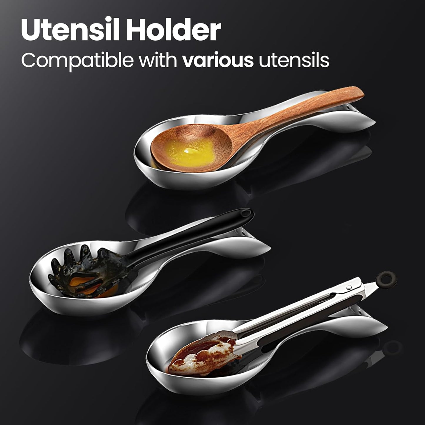 Break-Proof Kitchen Spoon Rest for Stove Top – Premium Stainless Steel Spoon Holder for Kitchen Counter – Mirror-Polished, Heavy-Duty with a Luxury Look – Dishwasher Safe & 5-Year Warranty