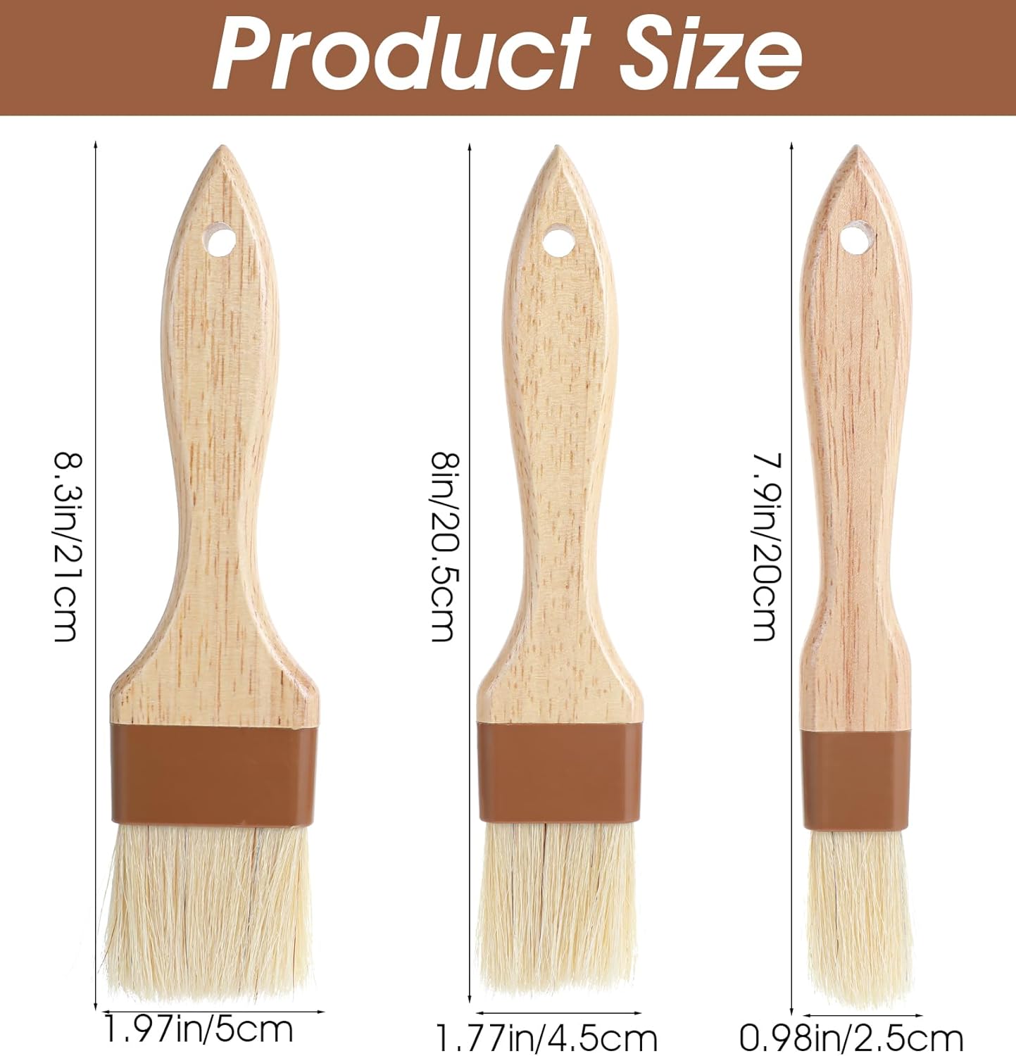 3Pcs Basting Brush for Cooking, Pastry Brush for Baking, Kitchen Baking Grilling Tools for Marinade Butter (Large, Medium, and Small Size)