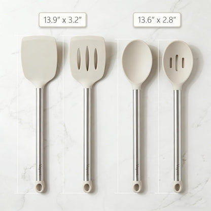 Vayvnt 4PCS Kitchen Utensils Set, Heat Resistant Silicone Utensils Set for Cooking, Non Scratch Spatula Spoons for Non Stick Pan, Large Kitchen Cooking Tools, Metal Long Handle&Dishwasher Safe, Blue