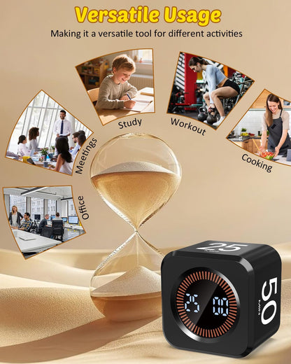Digital Pomodoro Timer Cube 5/10/25/50min, Visual Productivity Flip Timer for Kids Classroom Desk, Custom Countdown, Silent and Sound Mode for ADHD Study Work Game Kitchen (Orange)