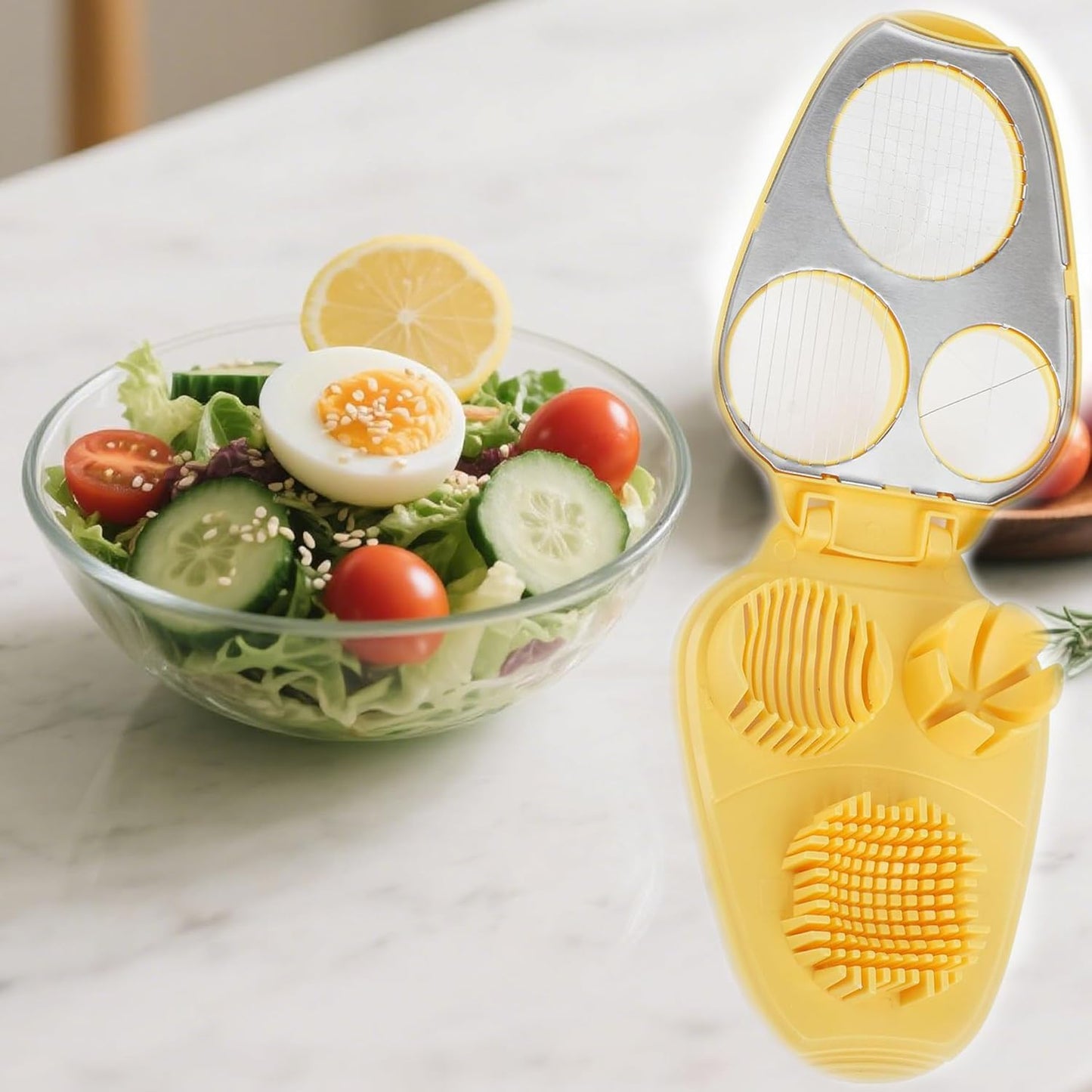 3 In 1 Egg Slicer for Hard Boiled Eggs,3 Slice Modes Egg Cutter,Stainless Steel Dicer for Strawberry Mushroom Grape Cherry, Multifunctional Food Cutter Slicer for Home Kitchen Chopper Gadgets (White)