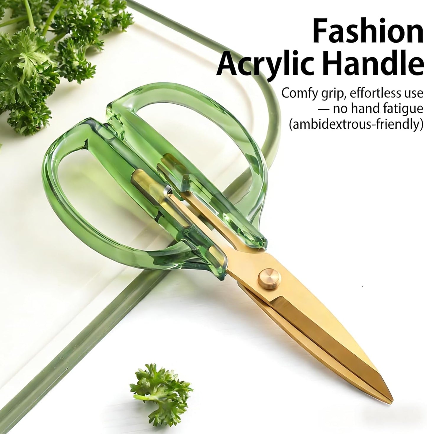 Kitchen Shears Scissors, ARCHIKING 7.7inch Gold Titanium Plated Scissor-Meat and Poultry Shears, Dishwasher Safe, Acrylic Handel All Purpose Stainless Steel Utility Scissor - Diamond Clear