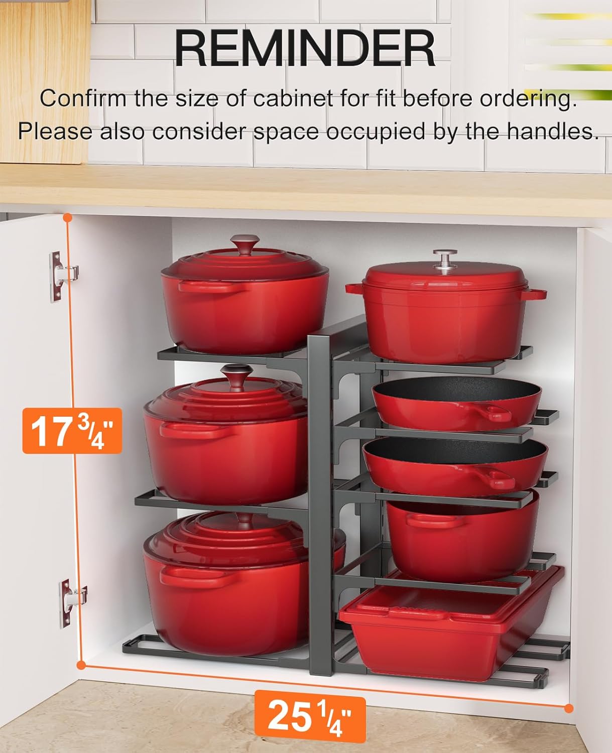 ORDORA Pots and Pans Organizer for Cabinet 16.61 Height, 8 Tier Pot Organizers Rack with 3 DIY Methods, Adjustable Pan Organizer under Cabinet Kitchen Organization and Storage