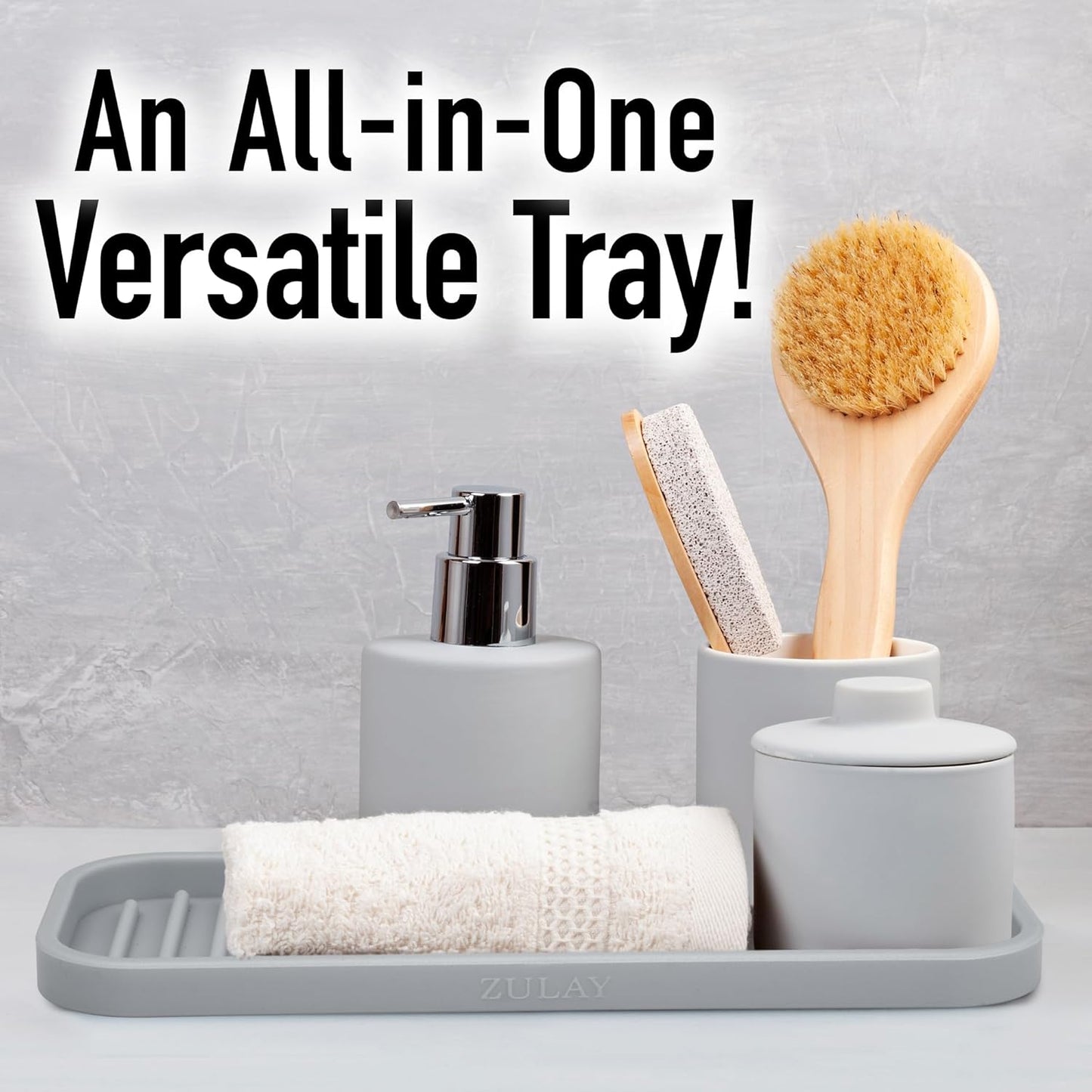 Zulay Kitchen (9x3.5in Sponge Holder for Kitchen Sink - Flexible Heavy-duty Multipurpose Sink Caddy - Counter Organizer for Kitchen, Bathroom, Makeup, Trinkets & More! (Grey)