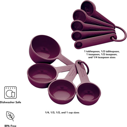 KitchenAid Universal Easy To Read Measuring Cup and Spoon Set with Soft Grip Handle for Maximum Control, Hang Hole and Nesting For Easy Storage, Dishwasher Safe, 9 Piece, Pistachio