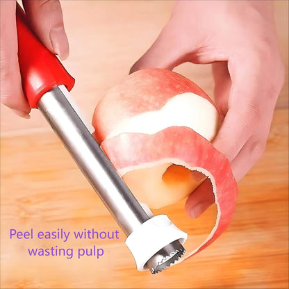 2-in-1 Retractable Fruit Corer and Peeler, Stainless Steel Vegetable Peeler and Core Remover Tool for Apples, Pears, Potato, Ergonomic Kitchen Gadget for Food Prep, Red, 8.86 x 1.3 in