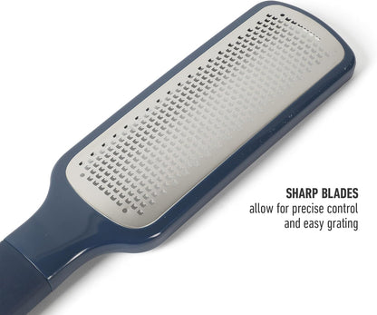 Calphalon Prime Stainless Steel Handheld Grater Lemon Zester W/Cover & Rubber Handle - Navy Blue