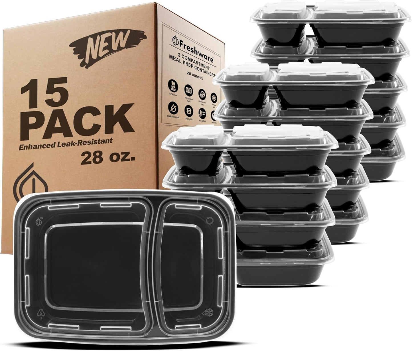 Freshware Meal Prep Bowl Containers [30 Pack] Plastic Bowls with Lids for Soup and Salad, Food Storage Bento Box, BPA Free, Stackable, Lunch Boxes, Microwave/Dishwasher/Freezer Safe (28 oz)