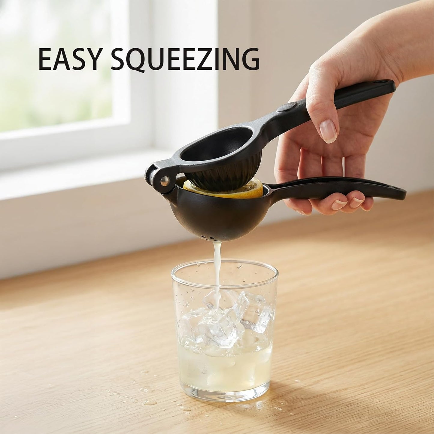 Heavy Duty Lemon Squeezer, Zinc Alloy Manual Lemon Juicer Hand Press with Threaded Groove for Maximum Juice - Perfect for Limes, Small Oranges, Citrus Fruits (Black)