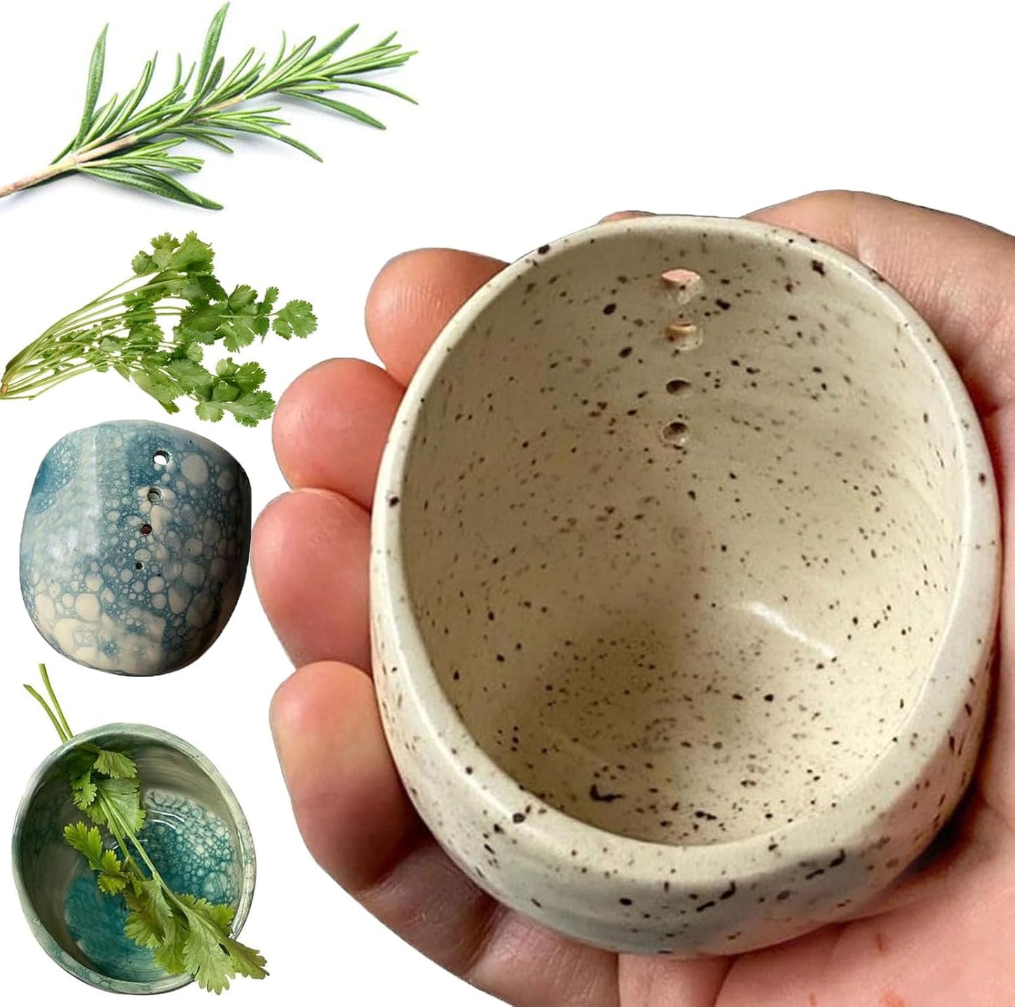 Pottery Herb Stripper Bowl, Herb Stripper Bowl Ceramic (Blue)