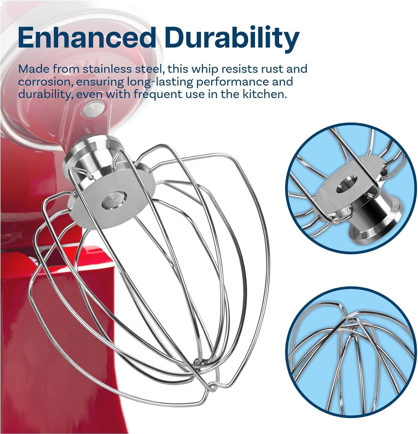 Mixer Attachments for KitchenAid 4.5–5 Quart Tilt-Head Stand Mixers – Compatible with Artisan & Classic – Beaters, Whisks, Dough Hooks & Attachment Sets by MMOBIEL (6-wire Whip, Stainless Steel)