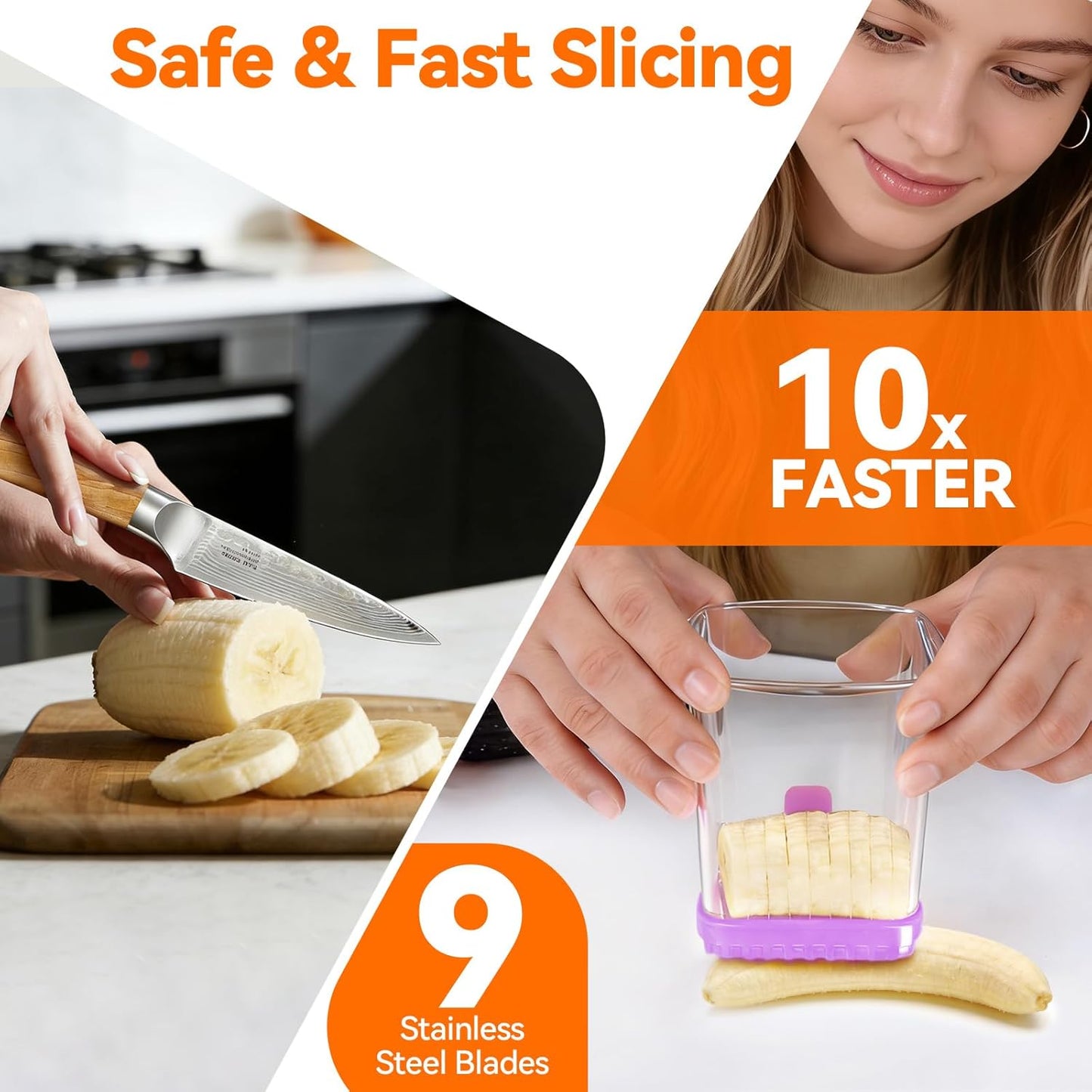 Fruit Slicer Cup for Strawberry, Banana, Hard-Boiled Egg - Detachable Cutter with Push Plate - 304 Stainless Steel Blade - Rapid & Safe Slicing Kitchen Gadget for Quick Meal Prep (Black)