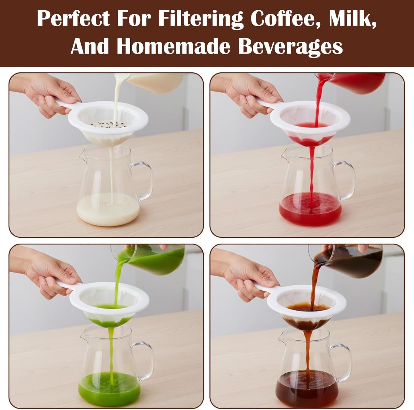 2 PCS Small Fine Mesh Strainer, Plastic Strainers Fine Mesh for Kitchen with Handle, Juice Strainers After Juicing, Soft Nylon Small Strainer for Coffee, Milk, Soy Milk, Juice(120 Mesh)