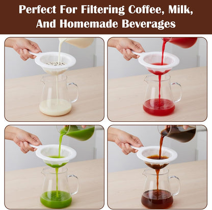 2 PCS Small Fine Mesh Strainer, Plastic Strainers Fine Mesh for Kitchen with Handle, Juice Strainers After Juicing, Soft Nylon Small Strainer for Coffee, Milk, Soy Milk, Juice(120 Mesh)