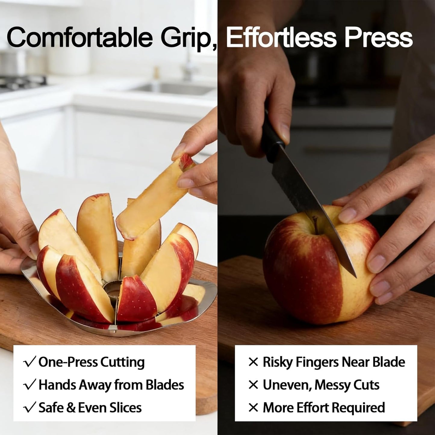 Stainless Steel Apple Slicer & Corer, 8-Slice Apple Cutter Wedger, Heavy Duty Fruit Divider for Apples & Pears, Kitchen Gadget for Home Use
