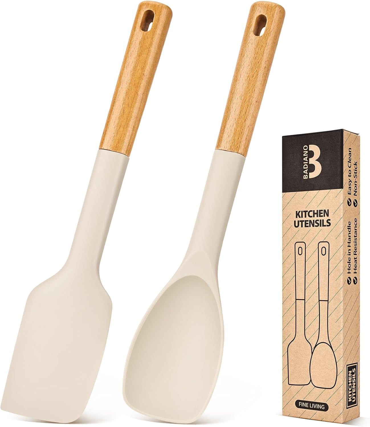 Silicone Spatula and Spoonula Set, Great For Stirring, Tough Mixing and Folding, Sturdy Bpa-Free Matte Silicone, Wooden Handle Rubber Scraper For Nonstick Cookwares (Grey)