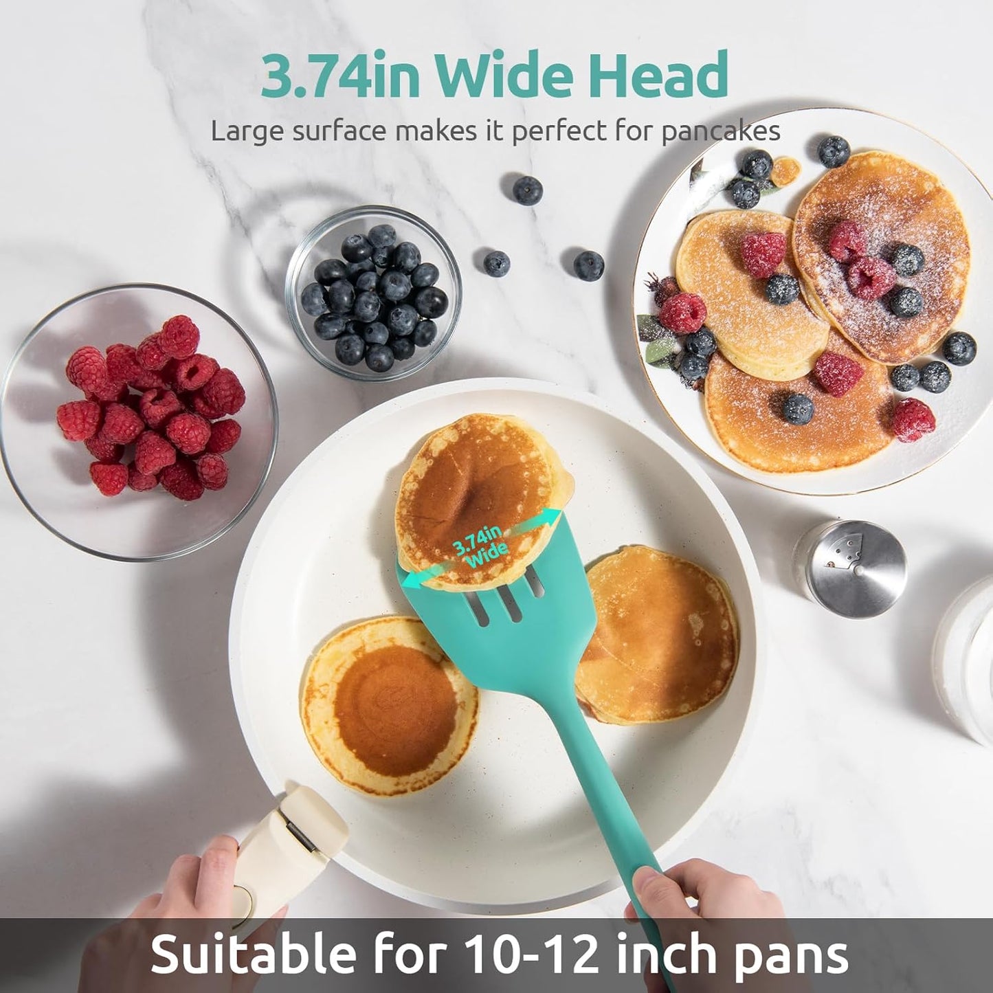 600ºF Heat Resistant Slotted Turner: U-Taste 13.6in Silicone Kitchen Spatula Flipper, 3.74in Wide Food Grade Flexible Thin Rubber Cooking Utensil for Egg, Pancake, Cookie in Nonstick Cookware (Red)