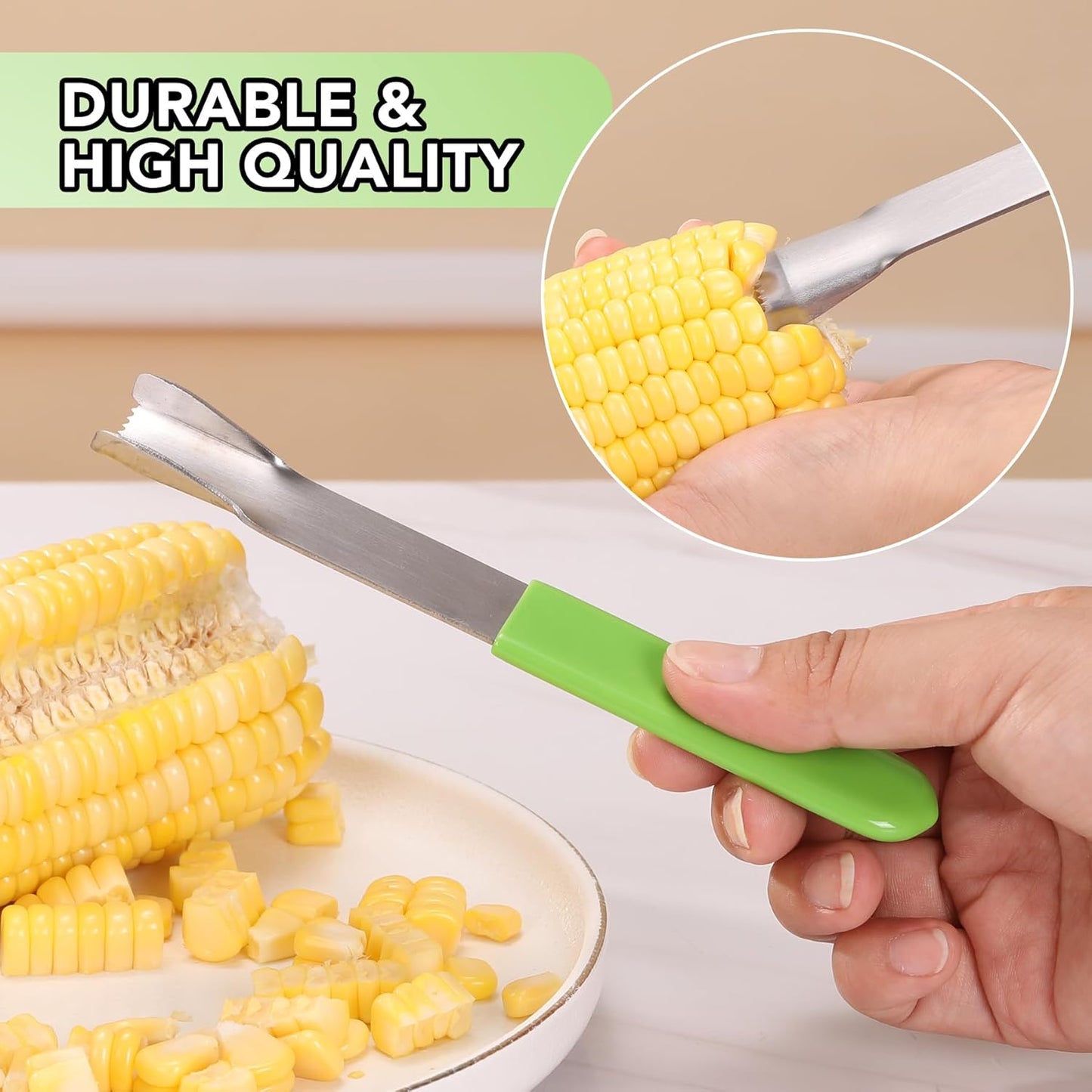 Corn Prep Peeler Joochi Stainless Steel Corn Stripping Tool Corn Cobber Remover Tools Cob Corn Stripper Thresher Quickly Remove Fresh & Boiled Corn Kernels Kitchen Gadget Chef Gift Idea (Green)
