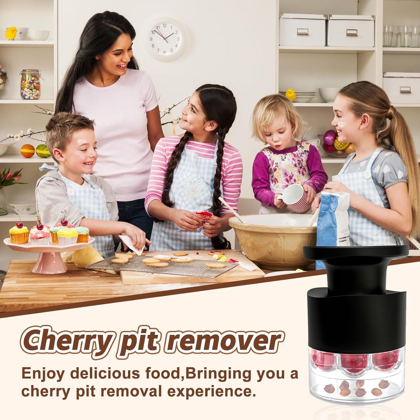 Cherry Pitter - Quick Release Multi Cherries Stoner Pitter 7-in-1, Push Button Cherr'y Core Pit'ter Tool Multiple with Splatter Protector, Pit Seed Remover for Making Jam Cherry Dishes (Red-7 Holes)