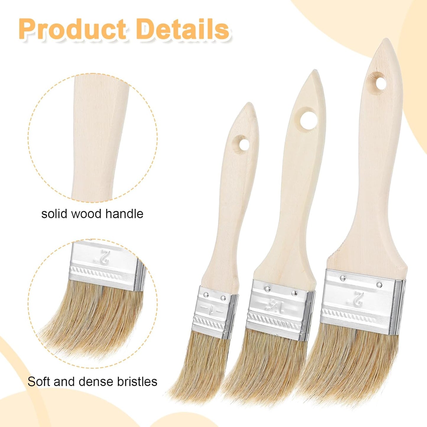 3Pcs Natural Bristle Pastry Brush, Pastry Brush Wooden Handle Basting and BBQ Brushes Kitchen Baking Brushes for Cooking, Butter, Oil, Grilling & Baking Easy Clean Durable Kitchen Culinary Utensil