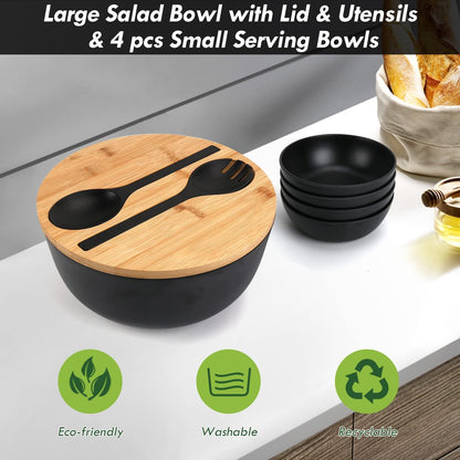 ShineMe Salad Bowl Set of 3, Natural Bamboo Fiber Salad Serving Bowls with Lids,Mixing Bowl for Preparing and Serving Salad, Cereal, Fruit, Veggies, Popcorn,Chips & Bread(10",8",6")