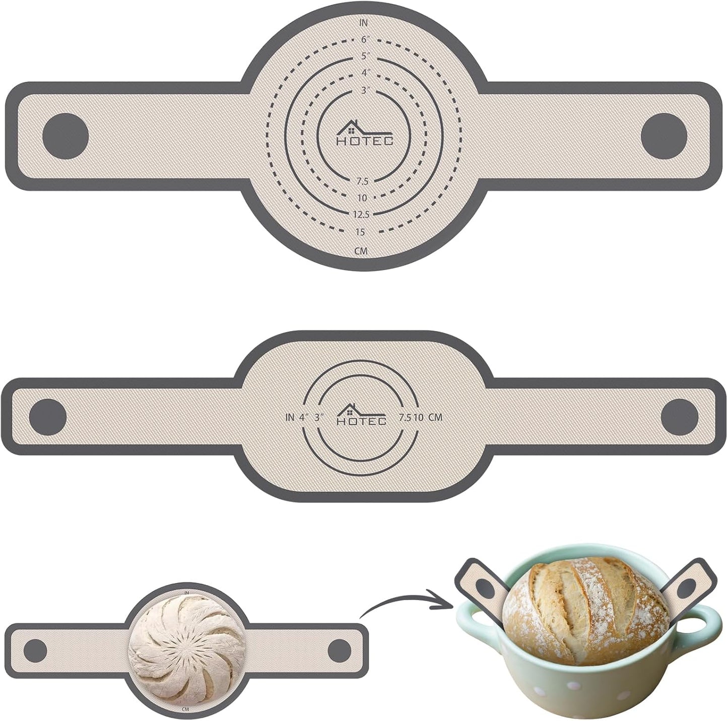 HOTEC Silicone Bread Sling for Dutch Oven - 2 Pack Non-Stick Baking Mat with Long Handle Easy to Transfer Sourdough Bread, Reusable Heat Resistant to 500°F/260°C Dutch Oven Liners Baking Supplies