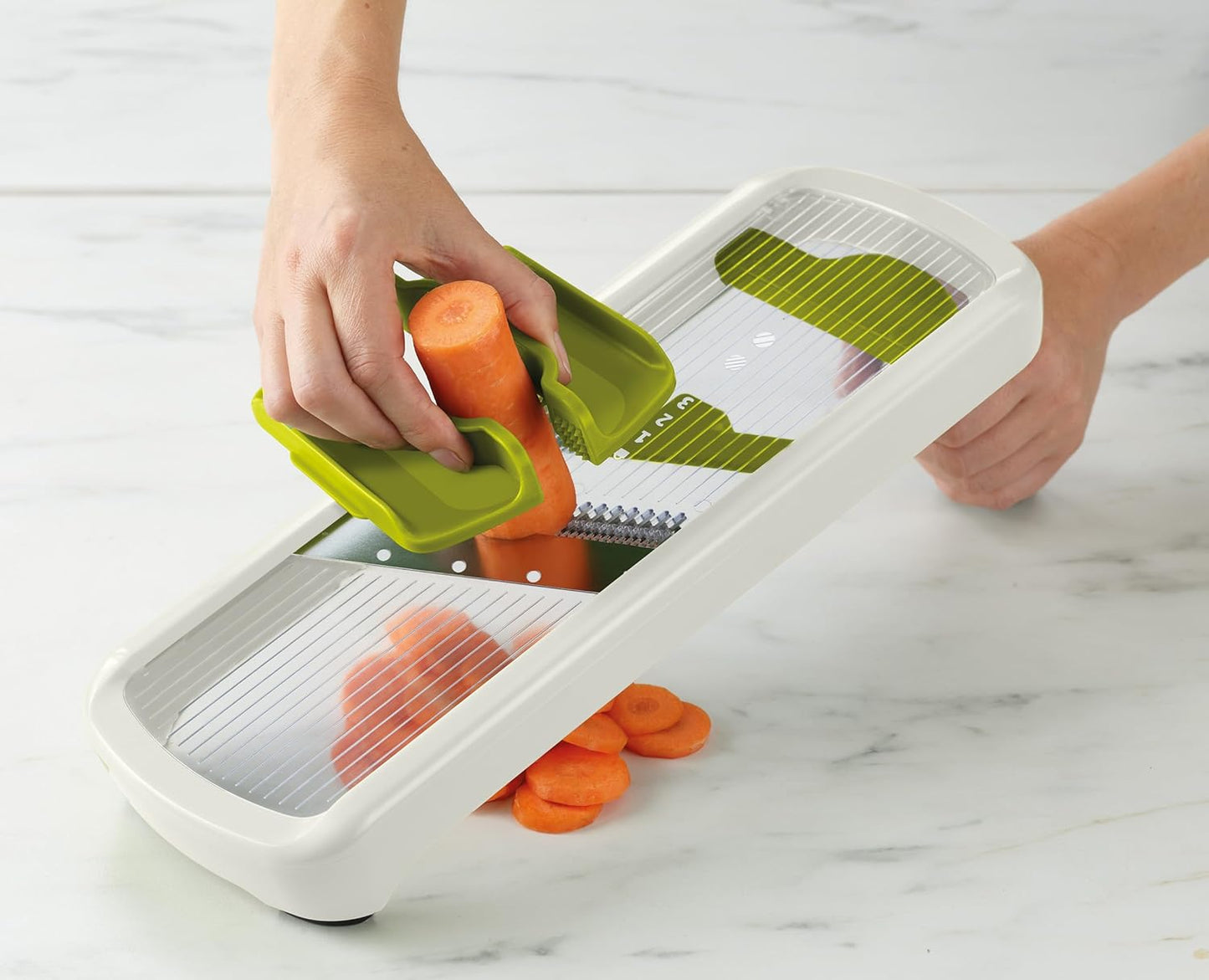 Joseph Joseph Multi-Grip Hand-held Kitchen Mandoline, Fruit and Vegetable Slicer with Food Grip and Adjustable Blades, Dishwasher Safe