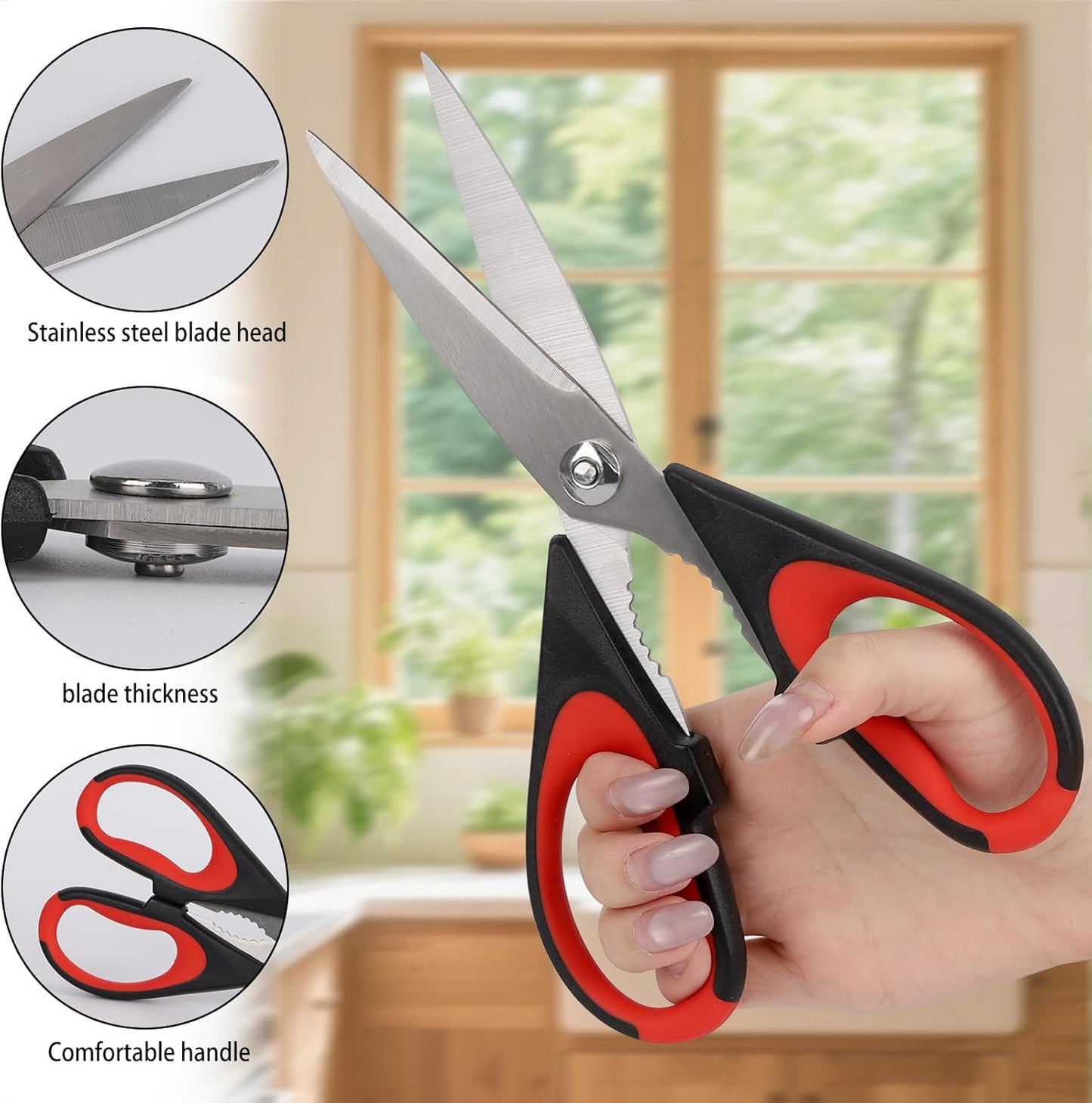 3 Pcs Stainless Steel Kitchen Scissors, 8.74 Inch Heavy Duty All Purpose Shears with Protective Sheath (black grey + black red + dark green)