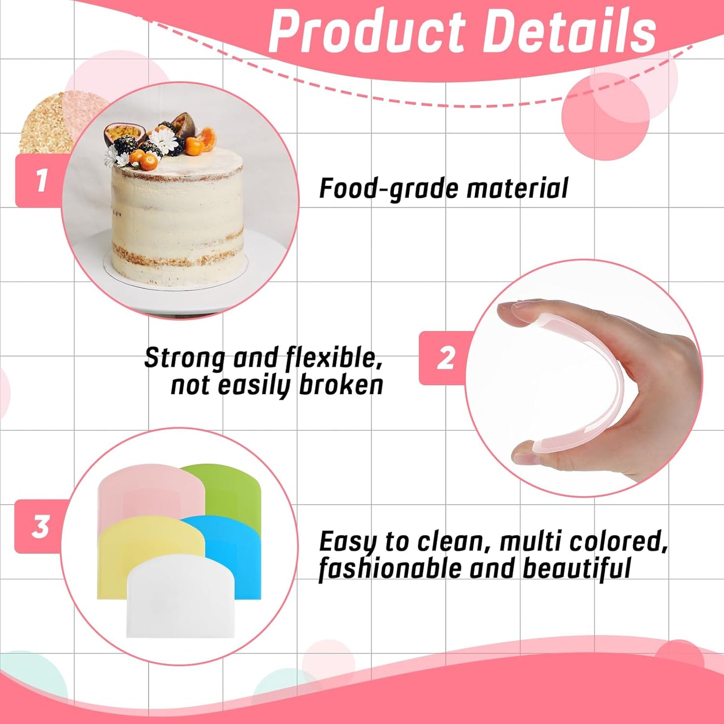 5 PCS Plastic Bench Scraper for Bread, Food-Safe PE Flexible Bowl Scrapers for Bread Dough, Multipurpose Plastic Bowl Scraper for Bread Cake Dough Fondant Icing