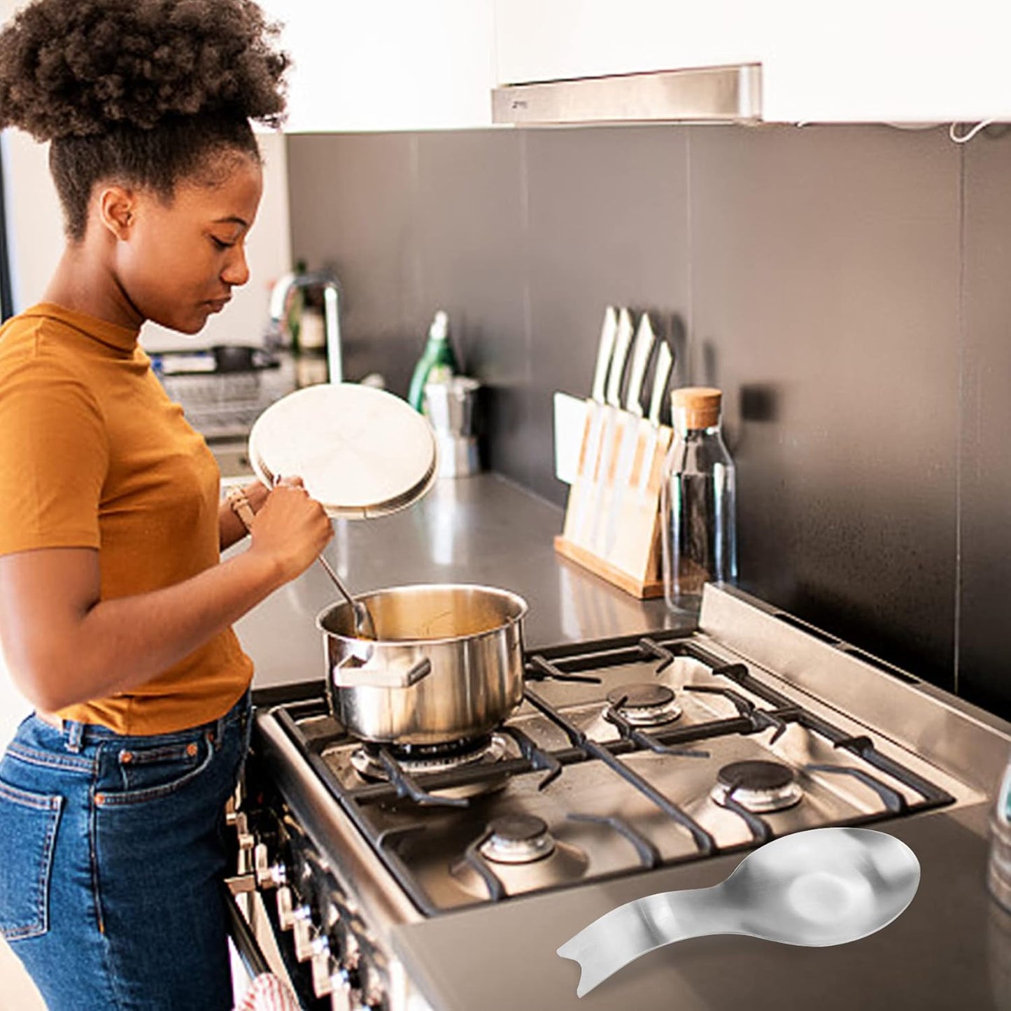 VanlonPro Stainless Steel Spoon Rest, Spatula Ladle Holder, Stainless Steel Utensil Spoon Rest Holder, Brushed Finish, Dishwasher Safe 9.8 x 3.7 Inch (Silver 1PC)