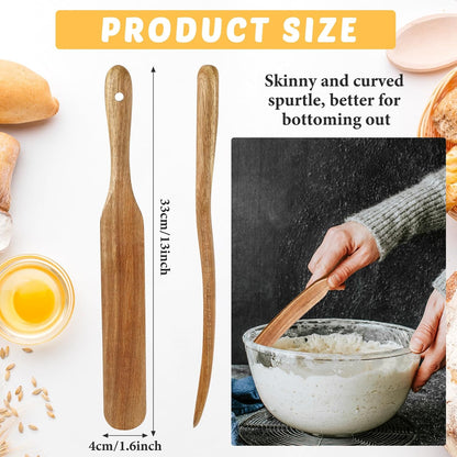 Baderke 1 Pack 13" Acacia Wooden Spatula for Sourdough Starter, Mixing, Reaching Bottom of Jar, Dough Whisk, Long Handle Jar Spatula, Spurtle Kitchen Tool Wood Kitchen Utensil Kit for Baking, Cooking