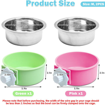 kathson 2PCS Stainless Steel Dog Bowls Set Removable no tip Puppy Food and Water Feeder Bowl Basic Metal Small Dog Bowls for Dogs Cats Rabbit Guinea Pigs Ferret