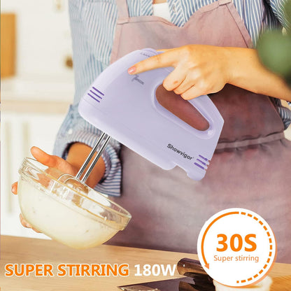 Showvigor Electric Hand mixer - 7 Adjustable Speed 180W Handheld Mixer Electric Whisk with 5 Stainless Steel Accessories, Turbo Boost/Self-Control Speed + Eject Button Food Beater for Cakes Eggs
