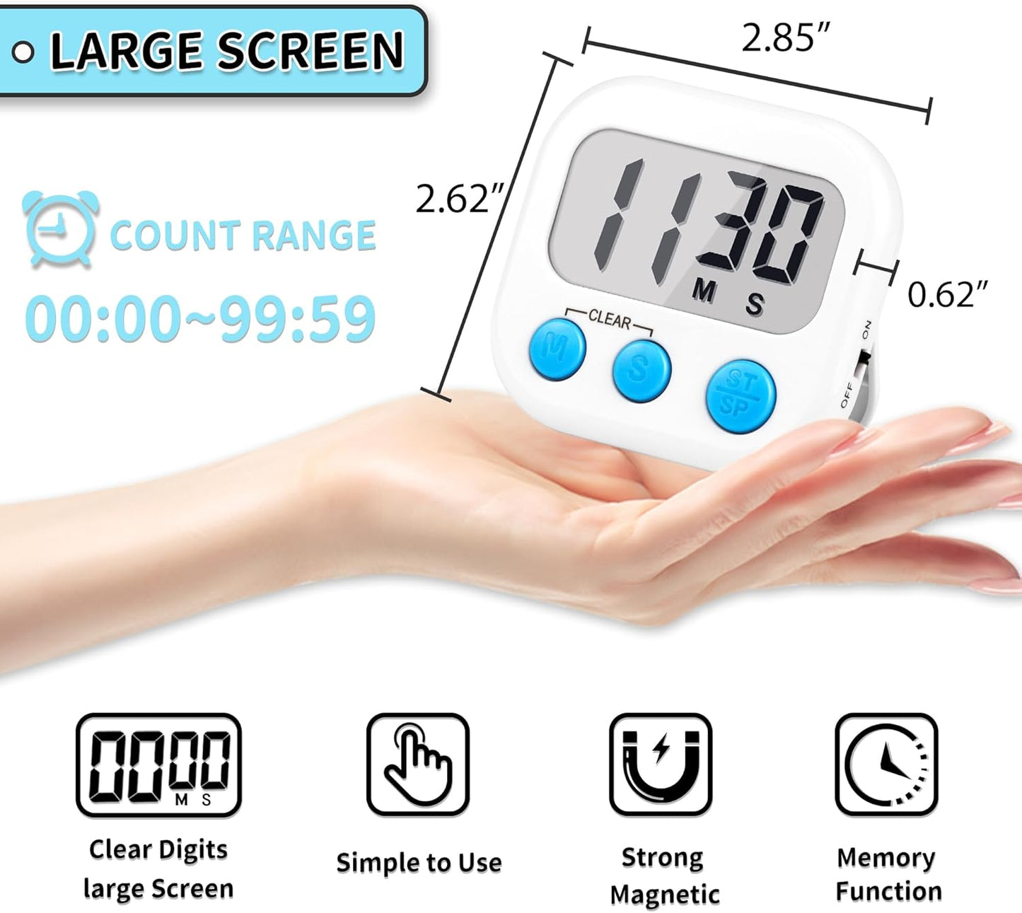 Timer for Kids Teachers Supplies Digital Kitchen Timers for Cooking Large Magnetic Classroom Timer 2Pack-Blue Green