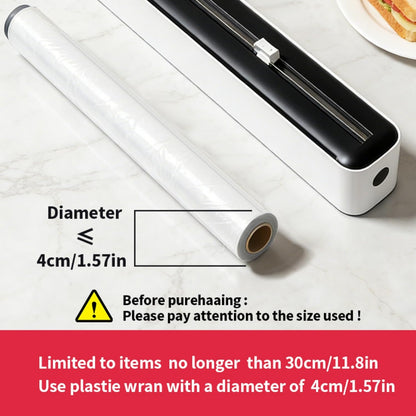 Plastic Wrap Dispenser with Cutter | Black | Fits 12-Inch Wide, 100-Foot Rolls (Up to 1.65" Diameter) | with Cling Film | Magnetic & Suction