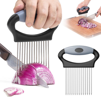 Large Onion Slicer Holder, Stainless Steel Onion Holder for Slicing, Onion Cutter Vegetable Chopper with 14 Sharp Needles for Slicing of Tomato Avocados & Meat Tenderizer, Kitchen Gadgets for Cooking