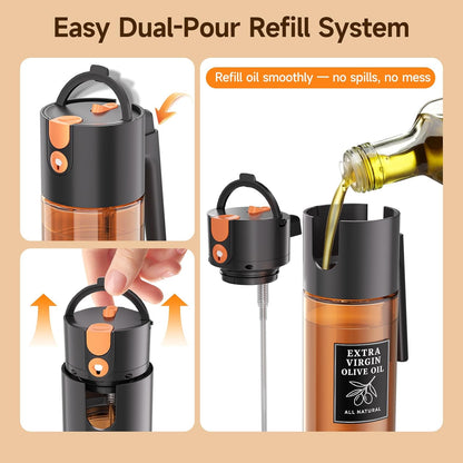 500ml Green Olive Oil Sprayer, Dark-Tinted Glass Spray Bottle for Salad, Air Fryer Vegetables, Controlled Oil Use, Refillable 2-in-1 Dispenser