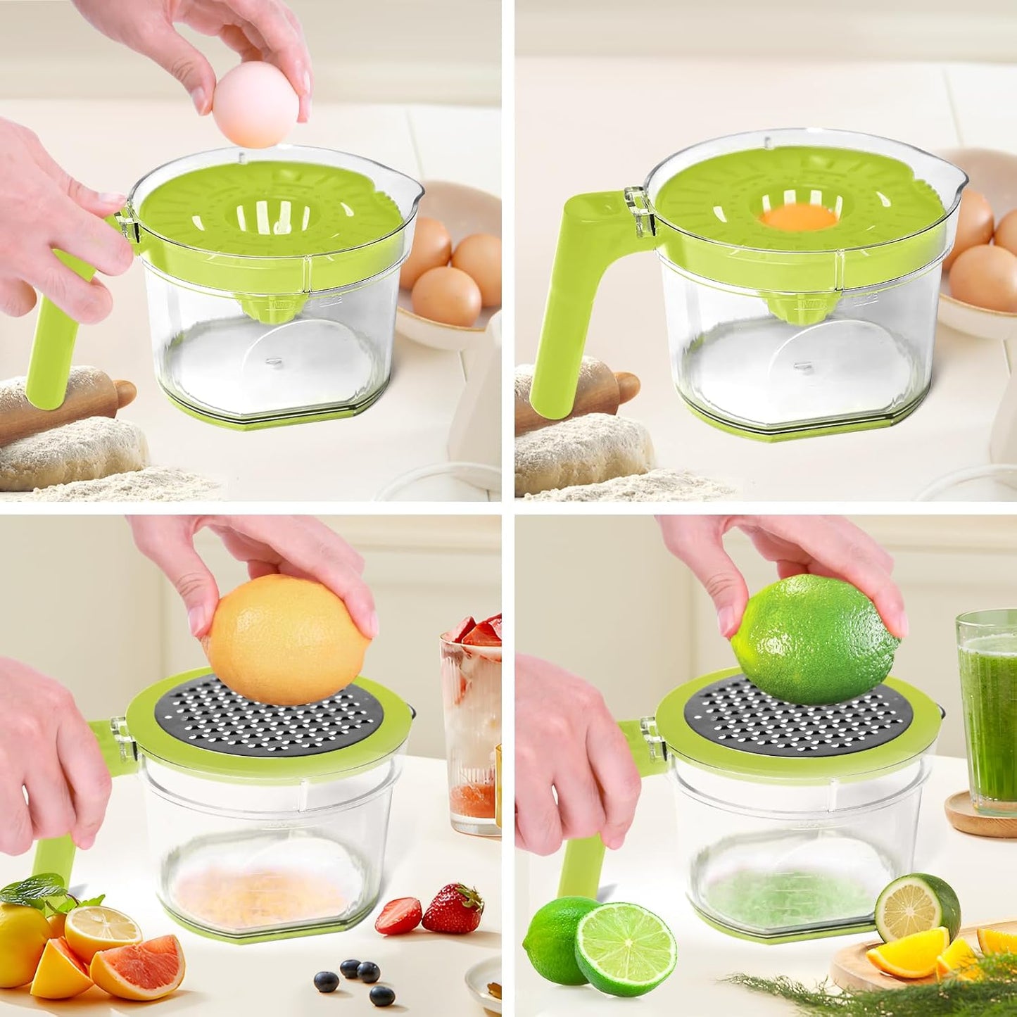 Lemon Squeezer 4-in-1 Lemon Hand Juicer - ChefVille Manual Orange Juicer Multifunctional Lemons Lime Squeezer, Citrus Juicers Press Fruit with Detachable Comfortable Handle, 16.9oz Capacity (ORANGE)