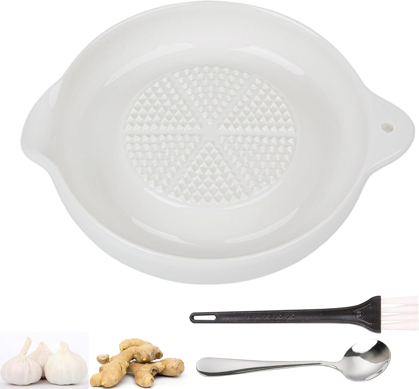 Ceramic Grater,Ceramic Ginger Grater,Garlic Grater,Ginger Grater,Spice Grater,Nutmeg Grater Made of Ceramic for Ginger,Garlic,Nutmeg,Celery,Carrots,Wasabi,With Brush+Spoon,Diameter 9cm (Green)