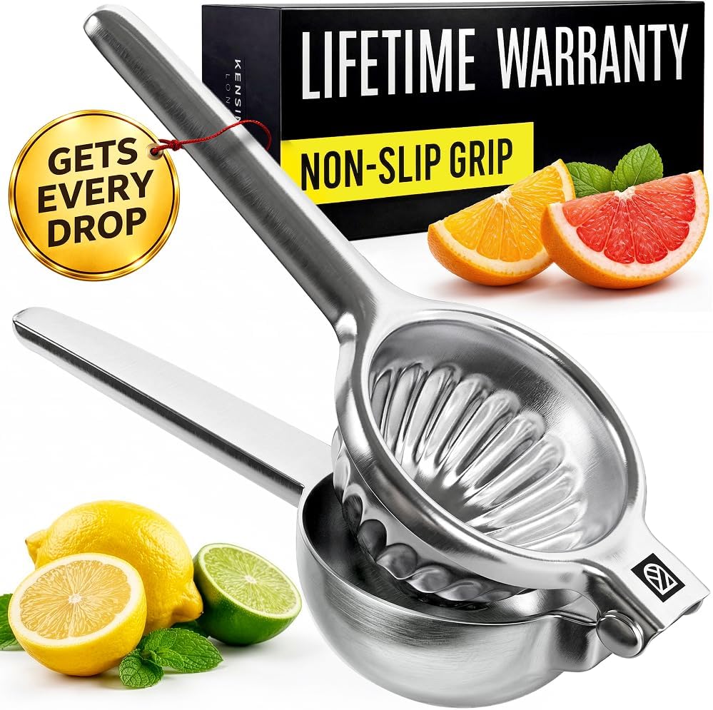 Large Lemon Squeezer Stainless Steel Press - Non-Slip Grip, Heavy Duty, Manual Design - Effortless Pro-Grade Lemon, Lime, Orange, and Citrus Fruit Hand Held Lemon Juicer Squeezer - No Seeds, Max Juice