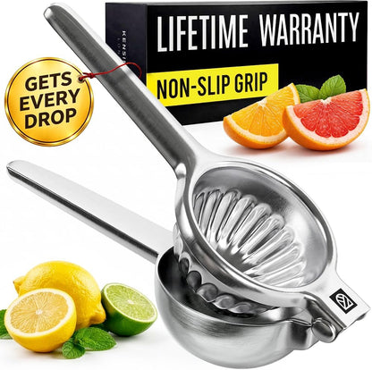Large Lemon Squeezer Stainless Steel Press - Non-Slip Grip, Heavy Duty, Manual Design - Effortless Pro-Grade Lemon, Lime, Orange, and Citrus Fruit Hand Held Lemon Juicer Squeezer - No Seeds, Max Juice