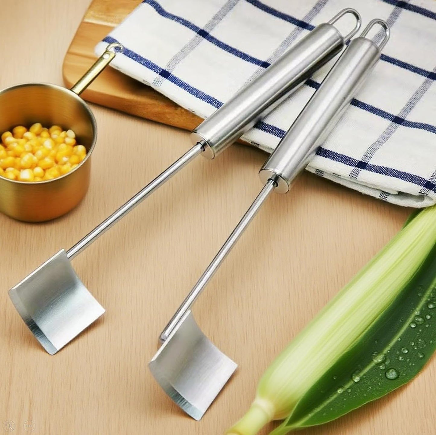 NEW Long Handle Stainless Steel Corn Stripping Tool StripChef Corn Peeler for Corn on the Cob – Easy to Clean a must-have small tool in the kitchen (2 Pack)
