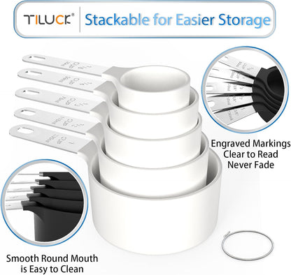 TILUCK Measuring Cups & Spoons Set, Stackable Cups and Spoons, Nesting Measure Cups with Stainless Steel Handle, Kitchen Gadgets for Cooking & Baking (Green)